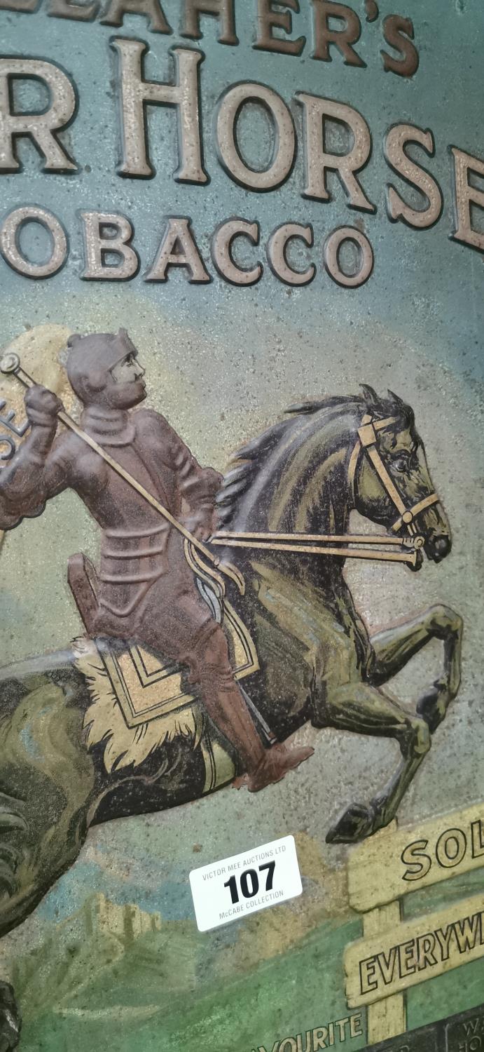 Rare early 20th C. tin plate embossed Gallaher's War Horse advertising sign. - Image 2 of 5