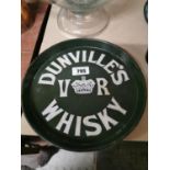 Dunville's VR whiskey enamel advertising drinks tray.