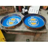 Pair of Harp Lager advertising drinks trays.