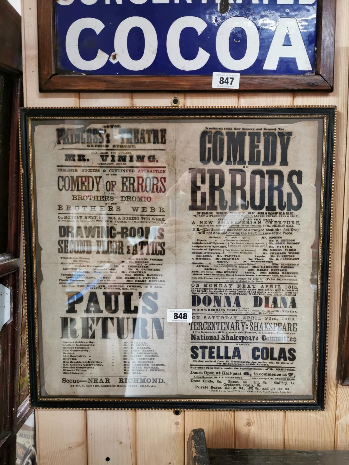 Comedy of Errors framed advertising print.