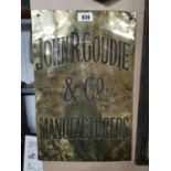 John R. Goudie & Co Manufacturers brass wall plaque.