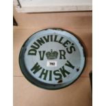 Dunville's VR whiskey enamel advertising drinks tray.