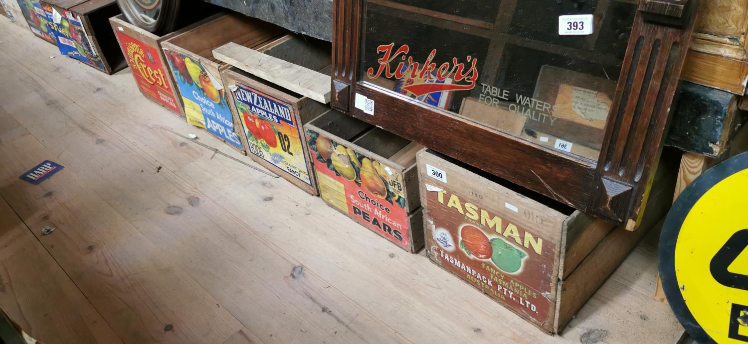 Five South African and New Zealand fruit boxes.