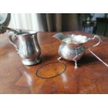 English silver cream jug and English silver tankard