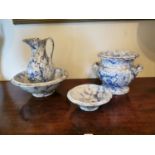 19th. C. blue and white ceramic bathroom set