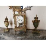 Good quality 19th C. onyx and gilded bronze French clock set with enamel dial.