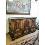Late 17th C. North Italian oak and walnut coffer on stand