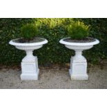 Pair of decorative cast iron garden urns