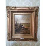 Early 20th. C. Oil on Board Bringing Home The Cows