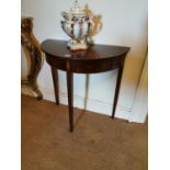 Pair of inlaid mahogany demi lune work tables