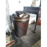 Irish Mahogany and brass bound spiral peat bucket