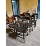 Set of six early 20th. C. and elm spindle backed chairs. {