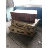 Collection of three 19th. C. suitcases.