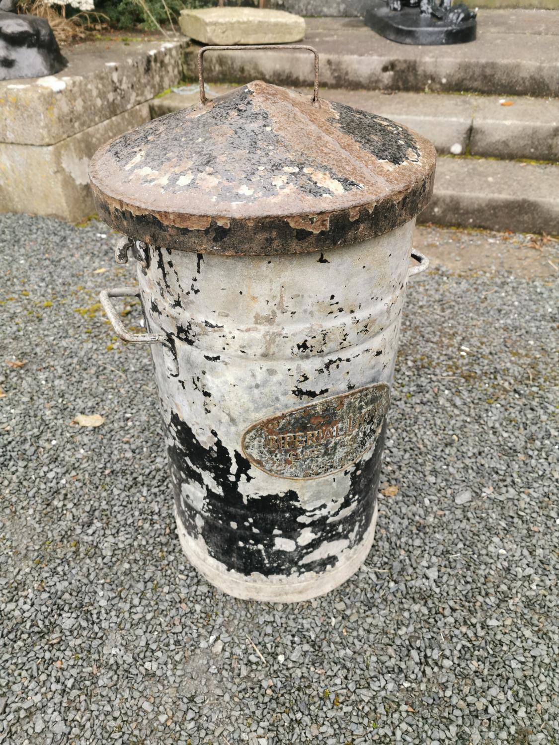 Galvanised metal bin.