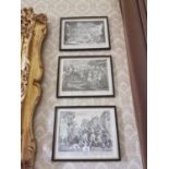 Set of six 19th. C. black and white engravings.