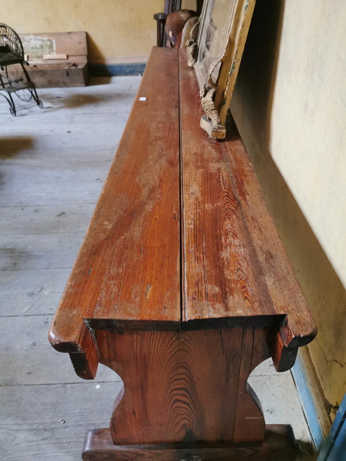 19th. C. pitch pine bench. - Image 3 of 3