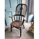 19th. C. elm and oak Windsor armchair.