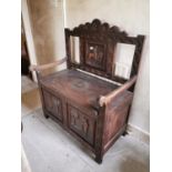 18th. C. Carved oak Monk's bench
