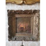 Early 19th. C. framed oil on board. Forge scene.