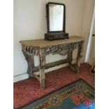 Highly carved bleached oak console table.