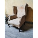 19th. C. upholstered mahogany wingback armchair.