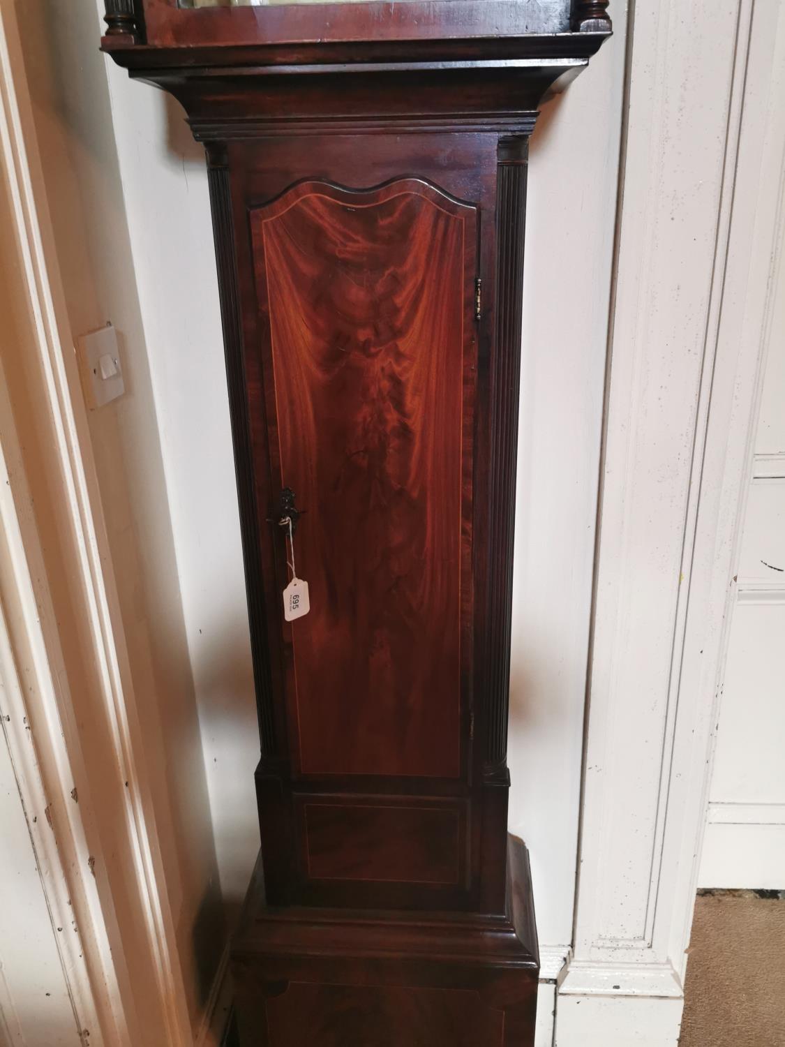 Irish Georgian inlaid mahogany long cased clock - Image 3 of 6