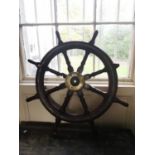 19th C. oak and brass ship's wheel