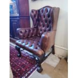 Leather deep buttoned upholstered armchair