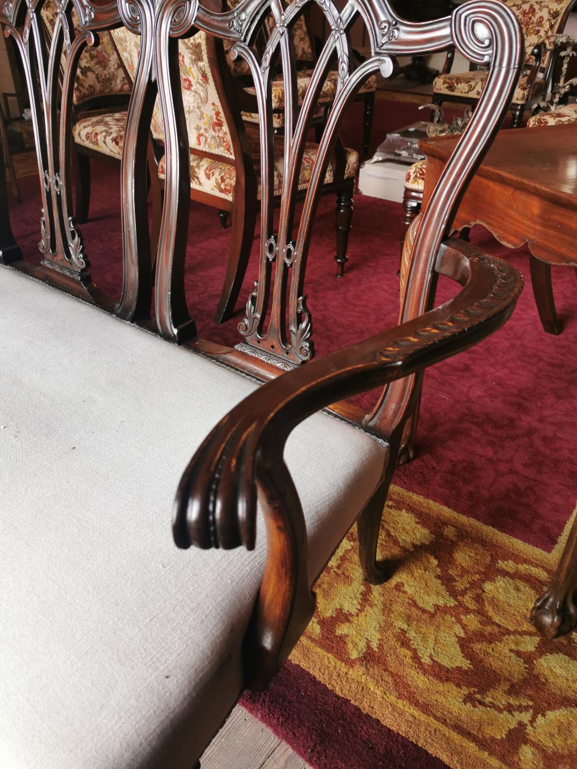 Good quality 19th. C. Irish upholstered mahogany bench - Image 4 of 6