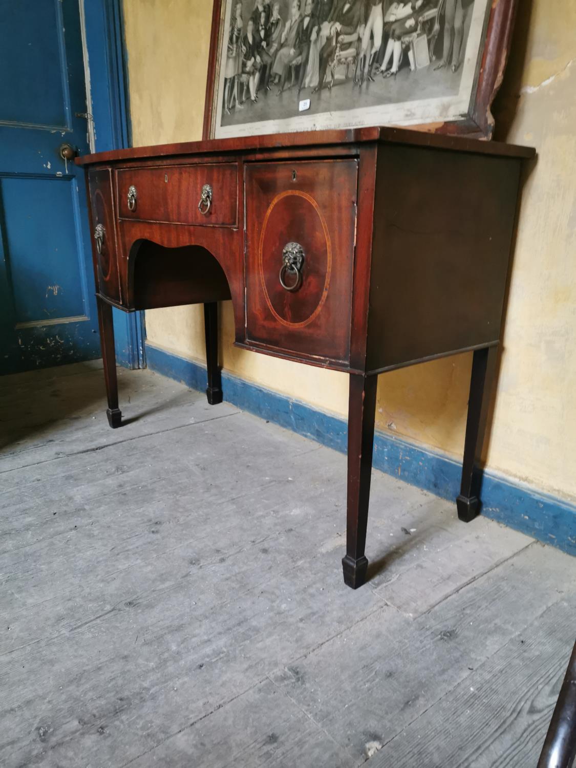 Georgian inlaid mahogany bowfronted table - Image 2 of 2