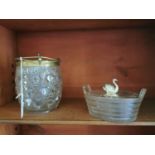 19th. C. glass butter bowl and biscuit barrel.
