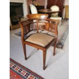 Edwardian inlaid mahogany corner chair.