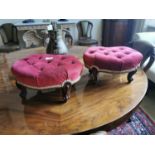 Pair of upholstered mahogany footstools