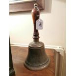 19th. C. bronze handbell with rosewood handle.