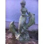 Bronze figural group of Girl with two dolphins