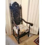 19th. C. carved oak open armed hall chair