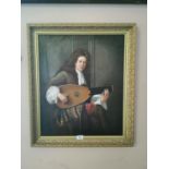 Oil on Canvas Gentleman Playing Mandolin