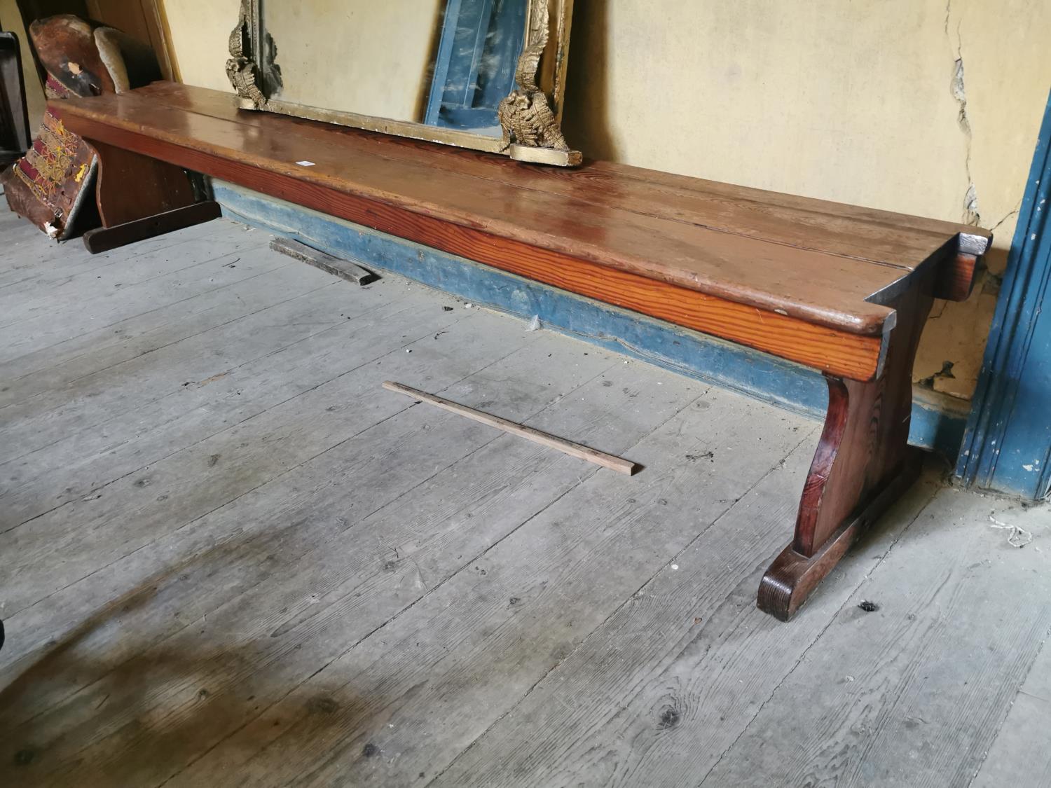 19th. C. pitch pine bench.