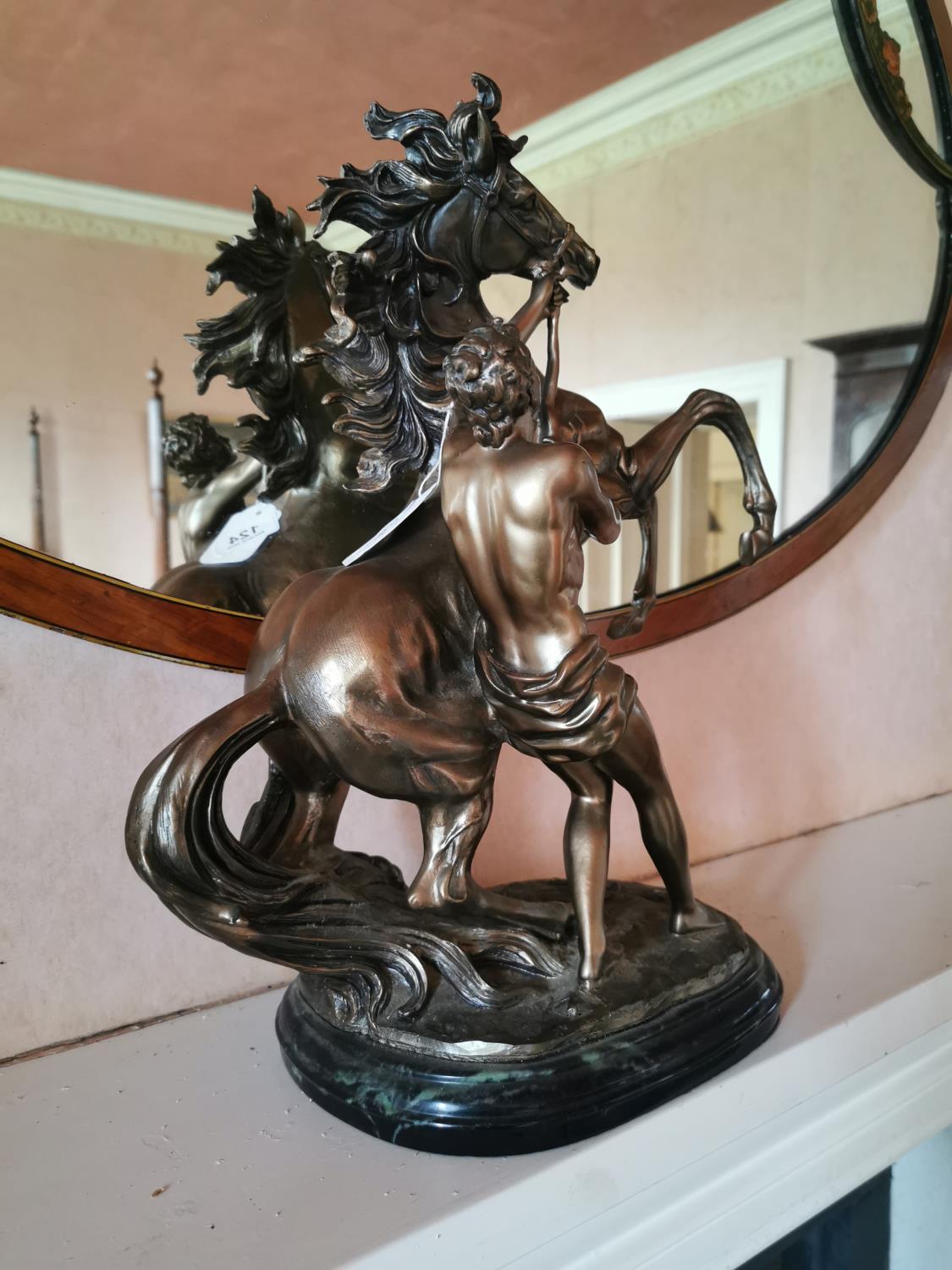 Spelter Marley Horse and Rider on marble base. - Image 3 of 3