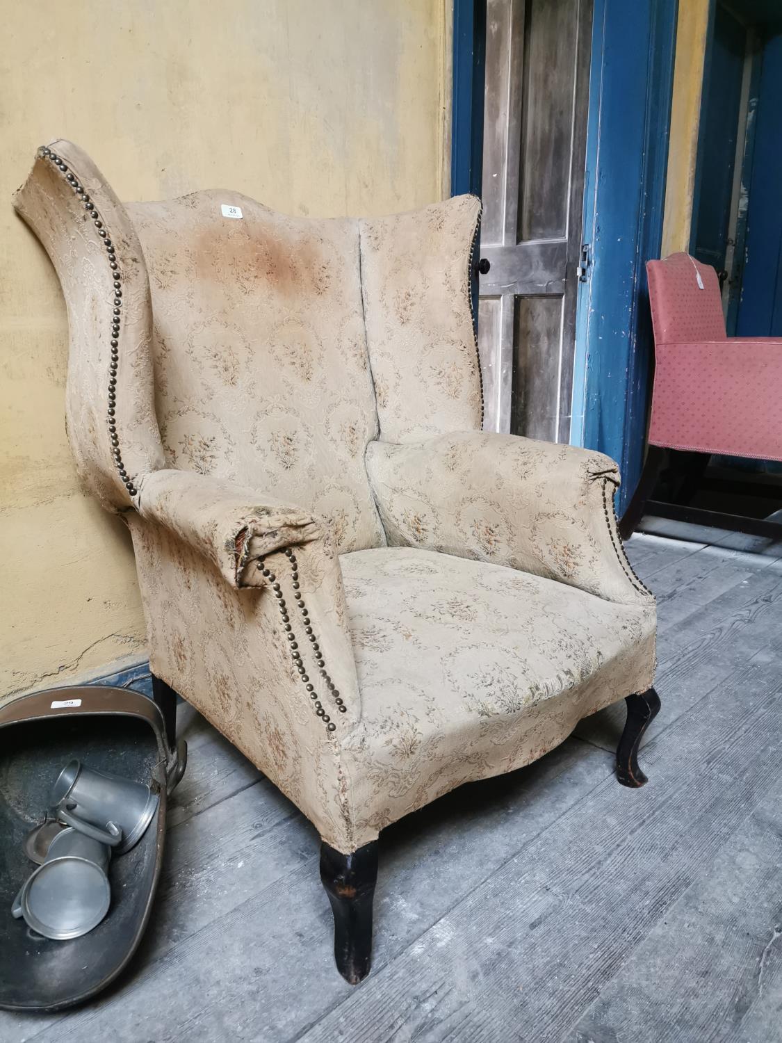 19th. C. upholstered mahogany wingback armchair. - Image 2 of 2