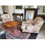 Pair of 20th C. Howard style upholstered easy chairs.