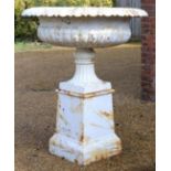 Pair of cast iron garden urns.