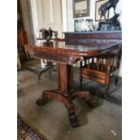 William IV mahogany turn over leaf tea table on square column and platform base {74 cm H x 92 cm W x