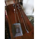 Set of 19th. C. wrought iron fire irons.