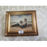 Ladies by the Sea framed Oil on board .