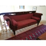 William IV mahogany upholstered three seater couch.