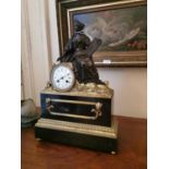 Good quality 19th C. gilded bronze and slate mantle clock with enamel dial {44 cm H x 30 cm W x 11 c