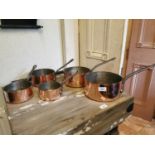 19th. C set of graduated copper saucepans.