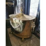 19th C. oval brass log bucket