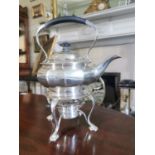 English silver spirit kettle on stand.